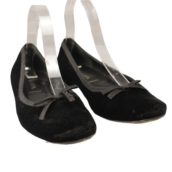PRADA Women's 36.5 EU/6.5 US Velvet Ballet Flats Black Bow Italy Vero Cuoio - Picture 1 of 14